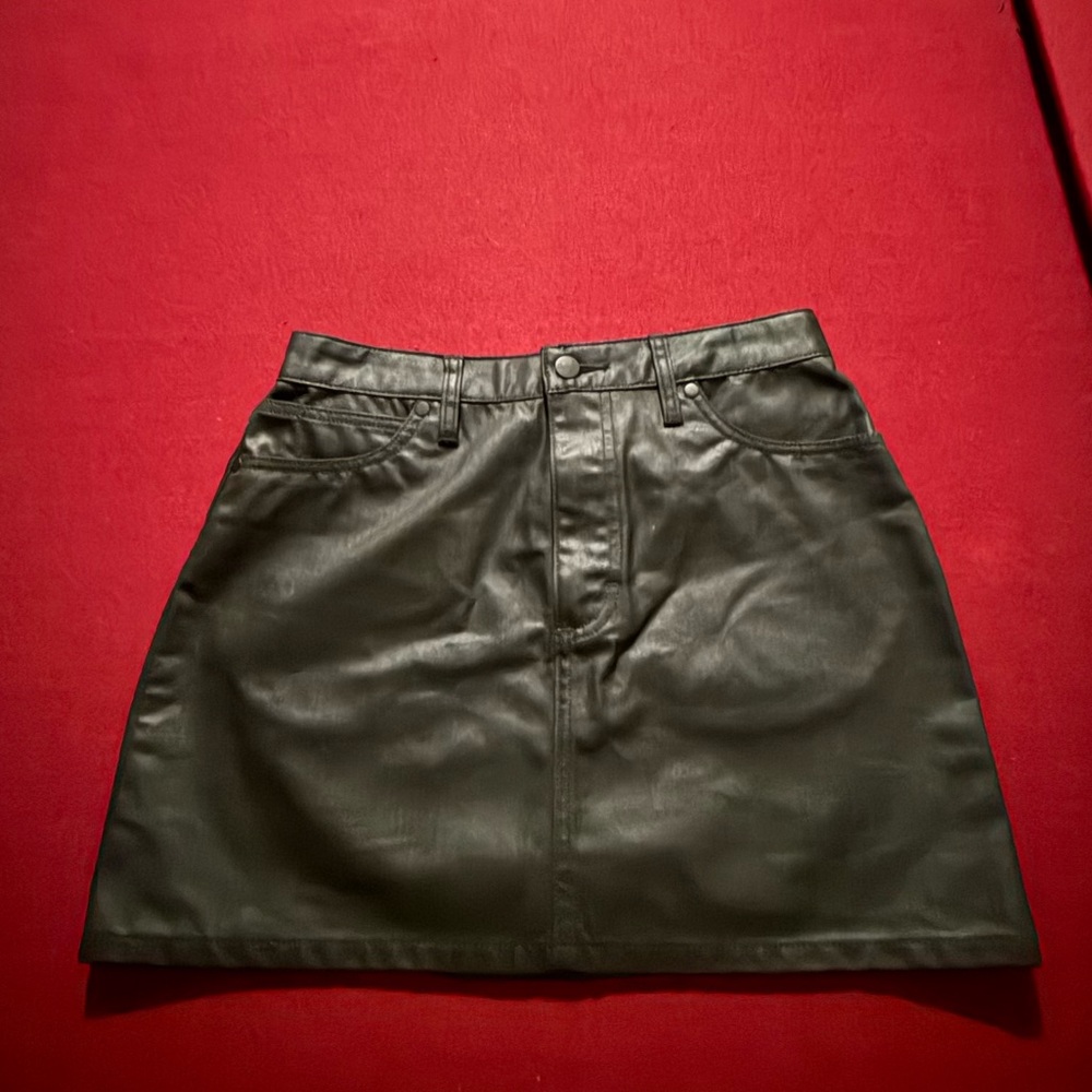 Vintage Wrangler Black Coated Mini Skirt Leather Look Dark Academia Y2K 28W